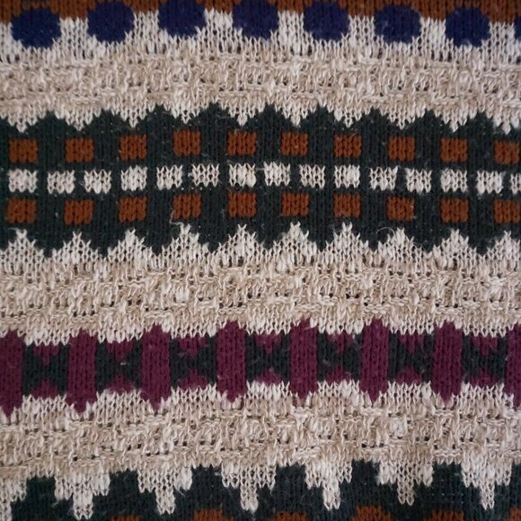 Vtg '80S Ash Creek Taupe Purple Cosby Biggie Eclectic Crewneck Knit Sweater XL - Picture 6 of 10